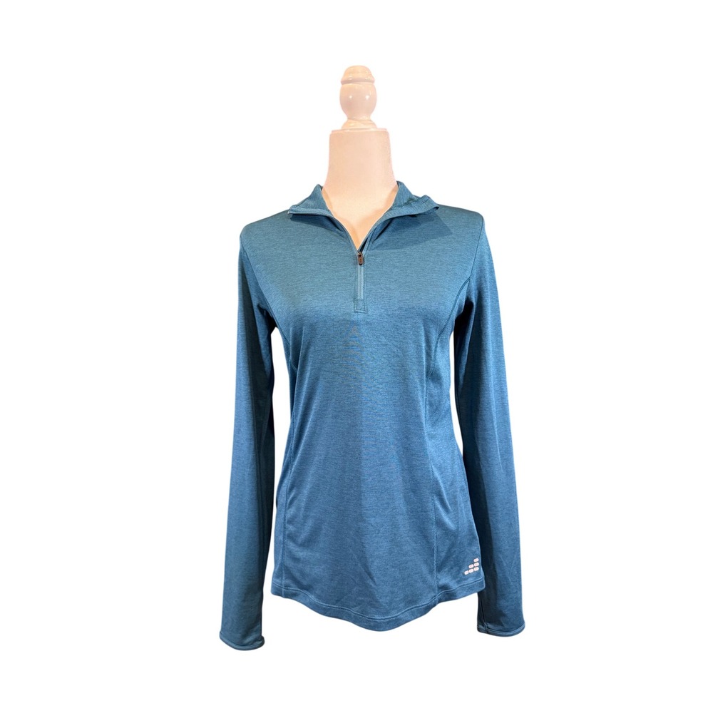 BCG 1/4 Zip Long Sleeve Top Teal Blue Heathered Athletic Pullover Size Small